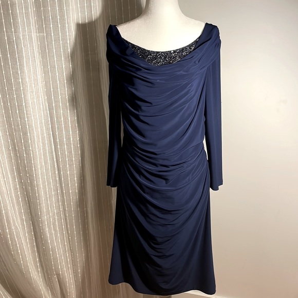Adrianna Papell Formal Blue Cocktail Dress Tulle and Beadwork Size  12 - Picture 7 of 10